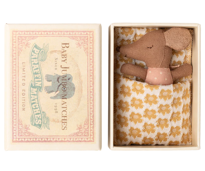 Sleepy Wakey Baby Maus in Streichholzschachtel - Rose