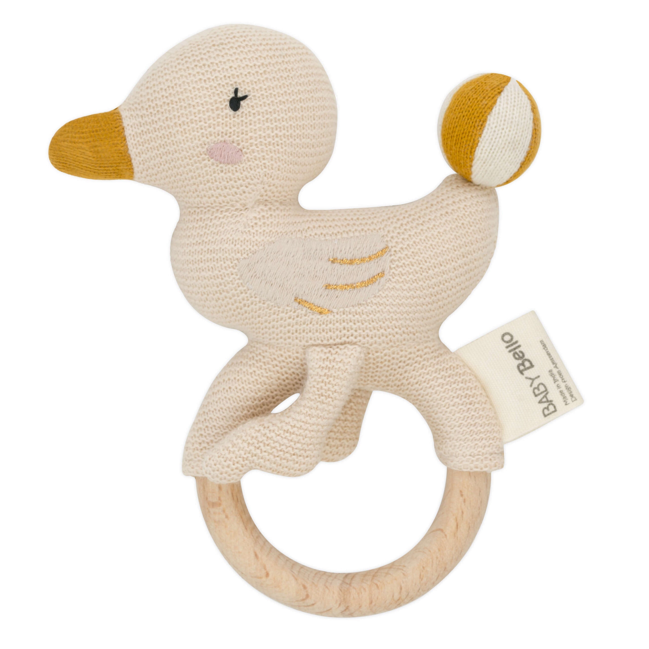 Beißring / Rassel mit Holzring “Dacy die Ente”