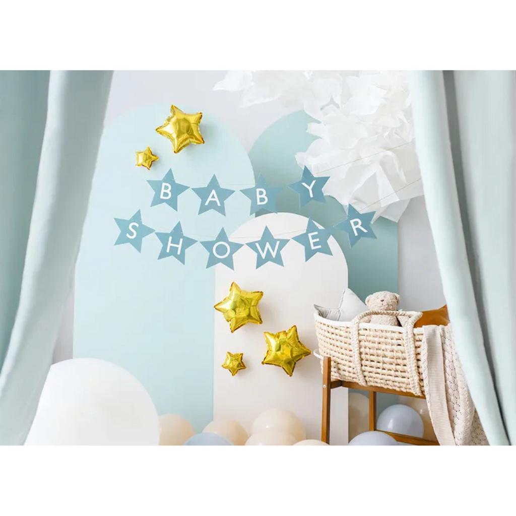 Baby Shower Girlande, Blau, Deko Set Baby Party