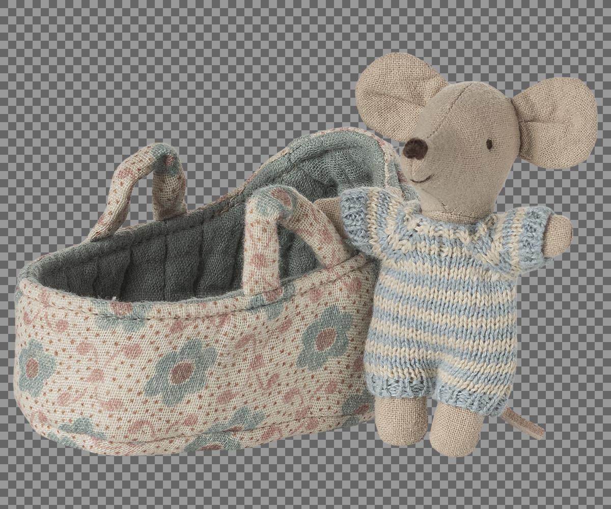 Maileg Baby Maus in Tragekorb - blau