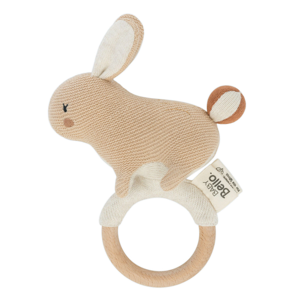 Beißring / Rassel mit Holzring "Rosy der Hase"