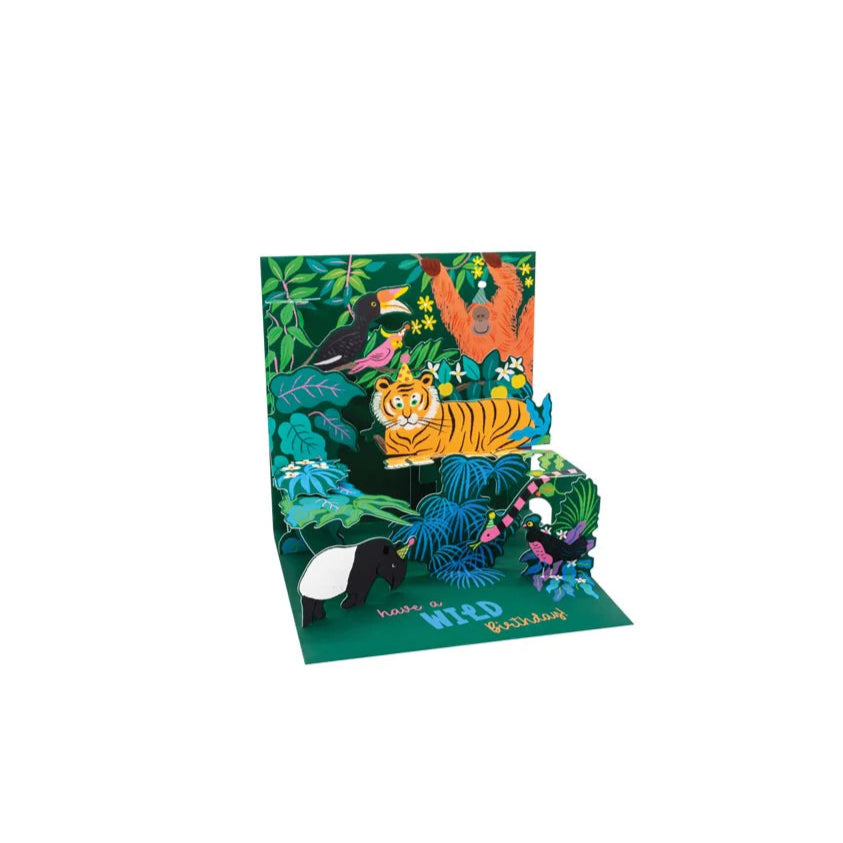 Pop-Up 3D Geburtstagskarte tropischer Wald - Karte & Umschlag